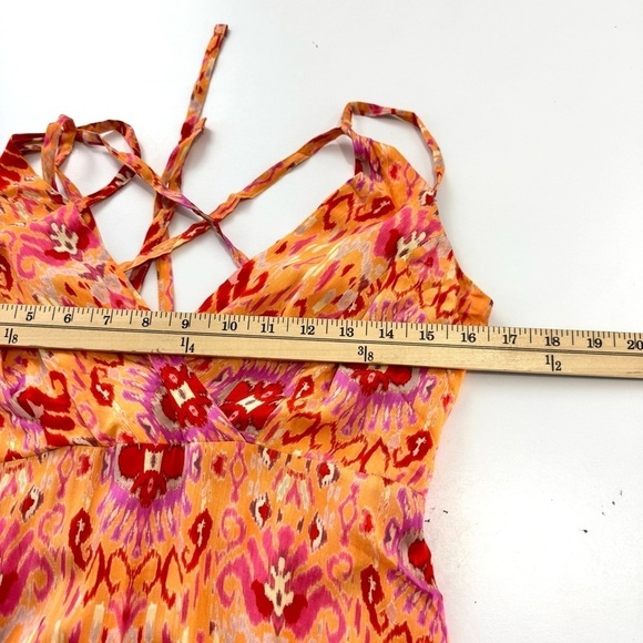 Kaos Jeans NEW Womens Sz 8 Orange Red Print 100% Viscose Maxi Dress Strappy Back - Picture 12 of 15
